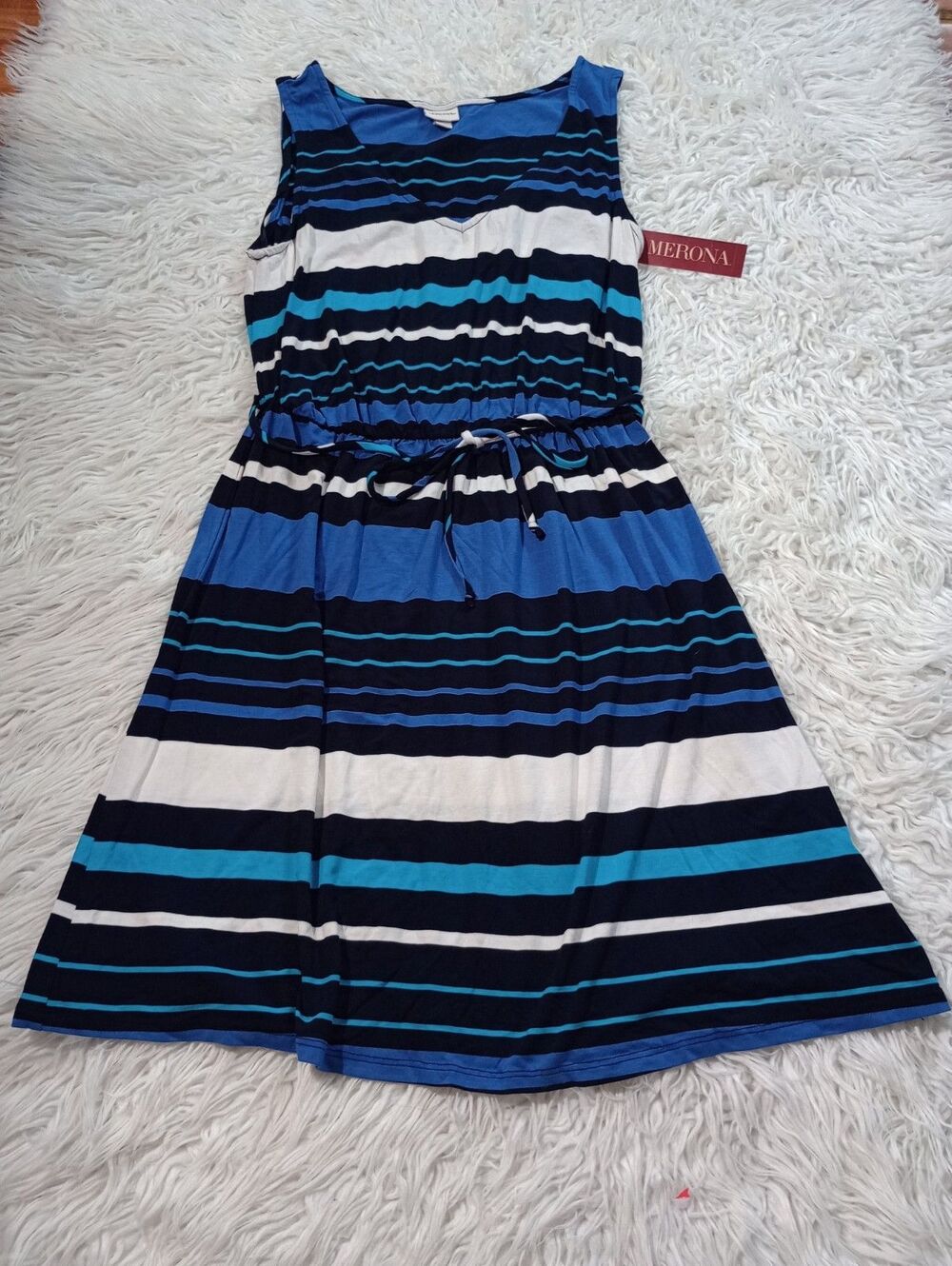 Merona Medium Mens Dress Blue Striped Sleeveless Elastic Waist Drawstring NWT